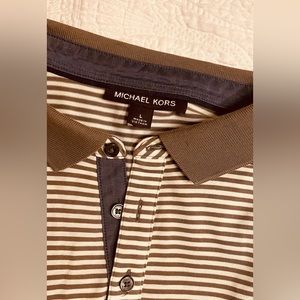 Michael Kors Feeder Stripe Regular Fit Chambray Polo, Grey size Large